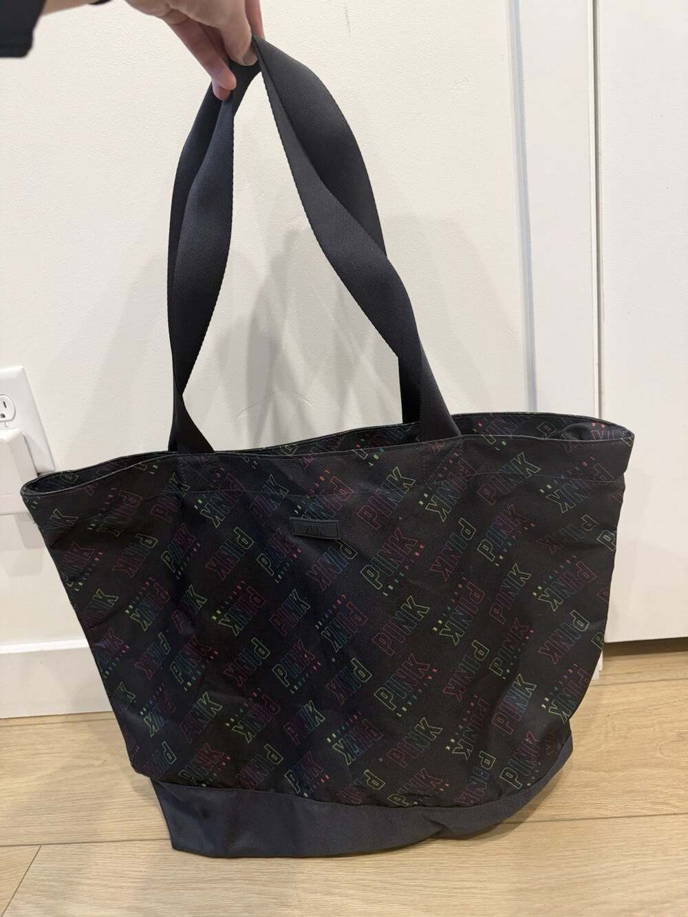 Victoria's Secret PINK Cute Rainbow Logo Large Tote Bag Black VS